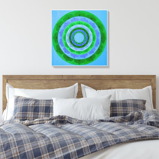 Groen blauw Mandala Canvas Print (Insitu (Slaapkamer))