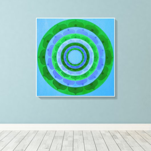 Groen blauw Mandala Canvas Print (Insitu (Houten vloer))