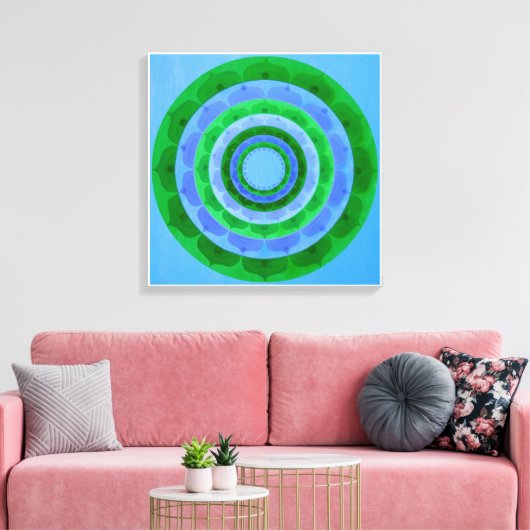 Groen blauw Mandala Canvas Print (Insitu (Woonkamer))