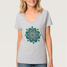 Groen/Blauw Mandala V-hals T-shirt