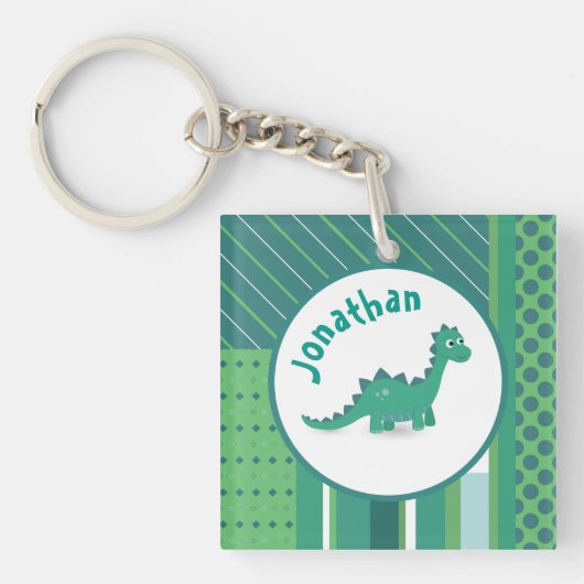 Groen/blauw met leuke dinosaurus dier jongens naam sleutelhanger (Voorkant)