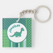Groen/blauw met leuke dinosaurus dier jongens naam sleutelhanger (Achterkant)