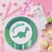 Groen/blauw met schattig dinosaurusdier  papieren bordje (Feest)