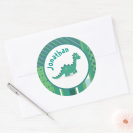 Groen/blauw met schattig dinosaurusdier ronde sticker