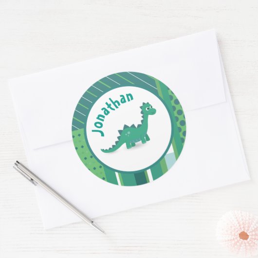 Groen/blauw met schattig dinosaurusdier ronde sticker (Envelop)