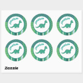 Groen/blauw met schattig dinosaurusdier ronde sticker (Vel)