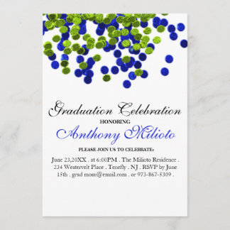 Groen & Blauw Metallic Confetti Afstuderen Uitnodi Kaart