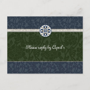 Groen & Blauw Middeleeuwse Brocade RSVP Uitnodiging Briefkaart