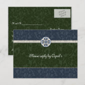 Groen & Blauw Middeleeuwse Brocade RSVP Uitnodiging Briefkaart (Voorkant / Achterkant)