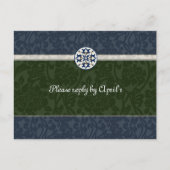 Groen & Blauw Middeleeuwse Brocade RSVP Uitnodiging Briefkaart (Voorkant)