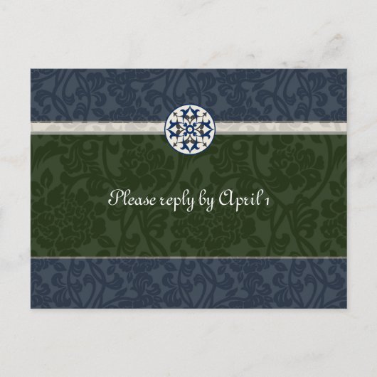 Groen & Blauw Middeleeuwse Brocade RSVP Uitnodiging Briefkaart (Voorkant)