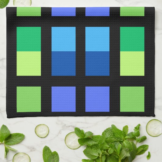 Groen Blauw Minimale Vierkantjes Theedoek (Gevouwen)