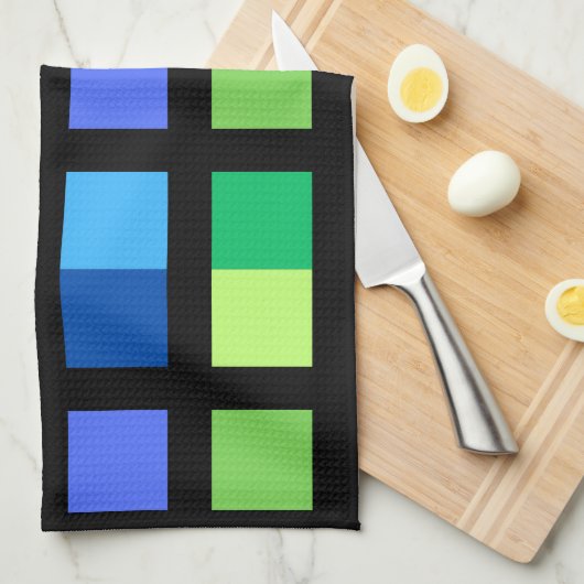 Groen Blauw Minimale Vierkantjes Theedoek (Quarter Fold)