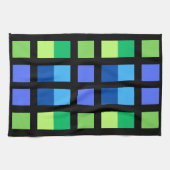 Groen Blauw Minimale Vierkantjes Theedoek (Horizontaal)