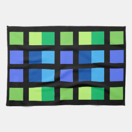 Groen Blauw Minimale Vierkantjes Theedoek