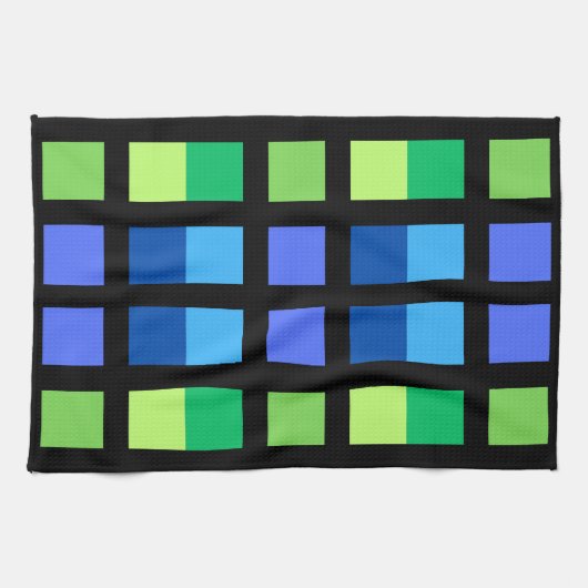 Groen Blauw Minimale Vierkantjes Theedoek (Horizontaal)