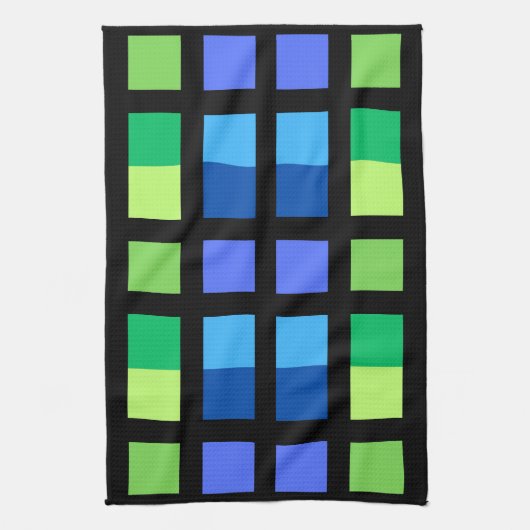 Groen Blauw Minimale Vierkantjes Theedoek (Verticaal)