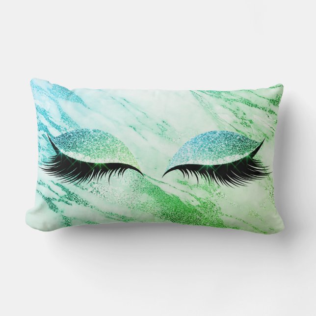 Groen Blauw Mint Glitter Zwart Glam Make-up Marmer Kussen (Voorkant)