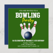 Groen Blauw Modern Bowling Party Verjaardag Uitnod Kaart (Voorkant / Achterkant)