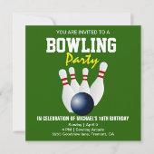Groen Blauw Modern Bowling Party Verjaardag Uitnod Kaart (Voorkant)