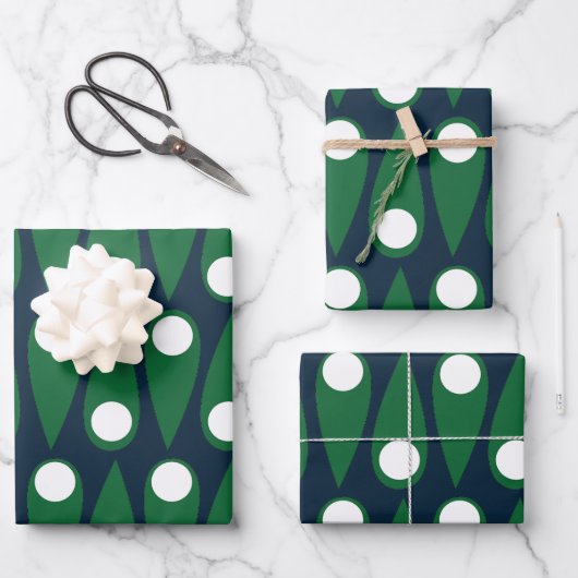 Groen Blauw Moderne Polka Dot Inpakpapier Vel (Voorkant)