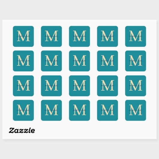 Groen blauw monogram vierkante sticker (Vel)