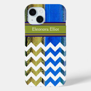 groen blauw Monogrammed Chevron Stripes iPhone 15 Case