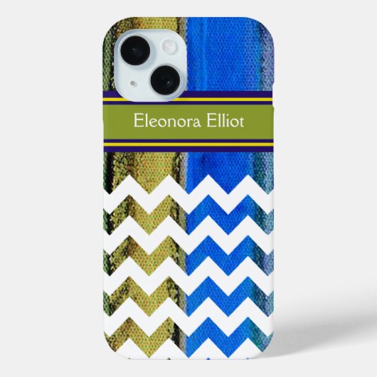 groen blauw Monogrammed Chevron Stripes Case-Mate iPhone Case (Achterkant)