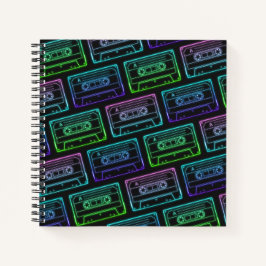 Groen Blauw Neon Cassetteband Patroon Spiraal Notitieboek