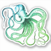 Groen Blauw Octopus Vinyl Cut Sticker (Voorkant)
