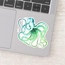 Groen Blauw Octopus Vinyl Cut Sticker