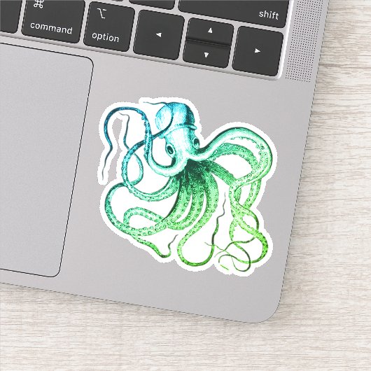 Groen Blauw Octopus Vinyl Cut Sticker (Detail)
