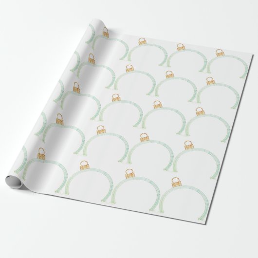 Groen Blauw Ornament White Wrapping Paper Cadeaupapier (Uitgerold)