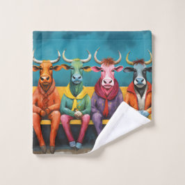 Groen Blauw Ox Koe Boerderij Aangekleed Bad Handdoek