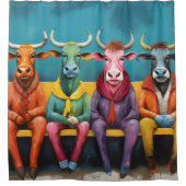 Groen Blauw Ox Koe Boerderij Aangekleed Douchegordijn (Voorkant)