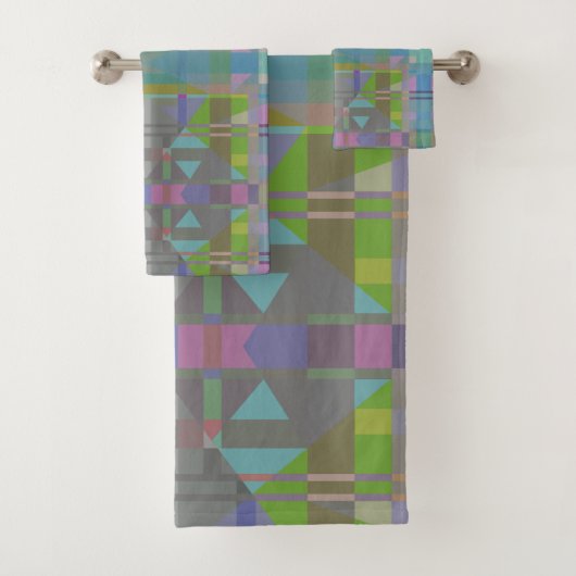 Groen blauw Paars Geometrisch Bad Handdoek (Insitu)