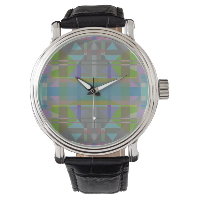 Groen blauw Paars Geometrisch Horloge (Voorkant)