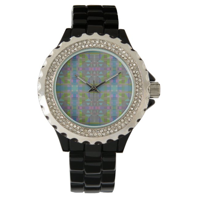 Groen blauw Paars Geometrisch Horloge (Voorkant)