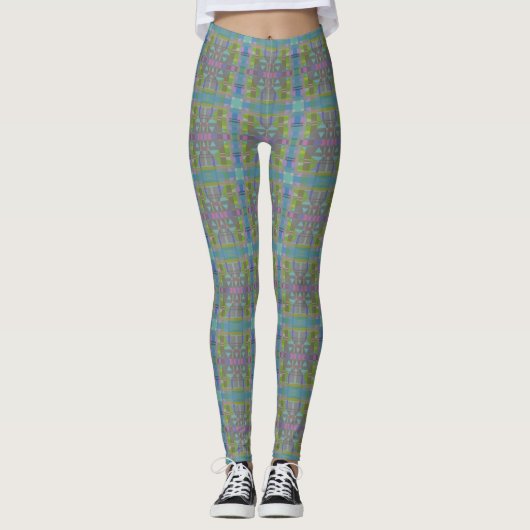 Groen blauw Paars Geometrisch Leggings (Voorkant)