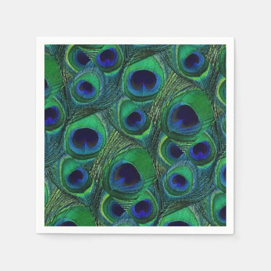 Groen, blauw, Paarse pauw veren papieren servetten (Voorkant)