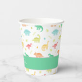 Groen Blauw Pastel Dino Verjaardag Party Cup Papieren Bekers (Achterkant)