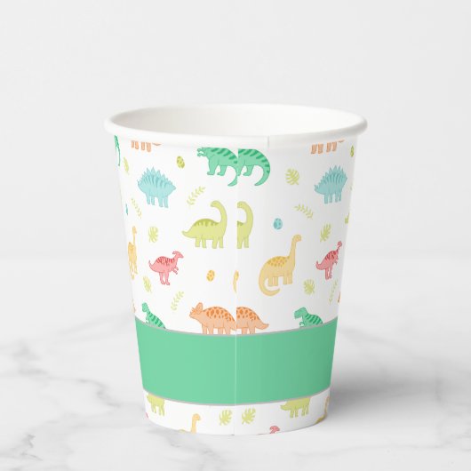 Groen Blauw Pastel Dino Verjaardag Party Cup Papieren Bekers (Rechts)