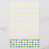 Groen Blauw Pastel Waterverf Harten bekleed Briefpapier (Voorkant)