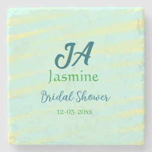 Groen blauw pastelkleur waterverf bruidsdouche naa stenen onderzetter