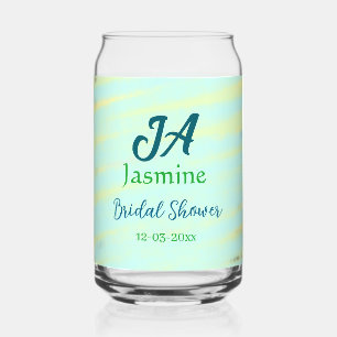Groen blauw pastelkleurige waterverf bruidsdouche blikvorm glas