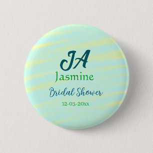 Groen blauw pastelkleurige waterverf bruidsdouche ronde button 5,7 cm