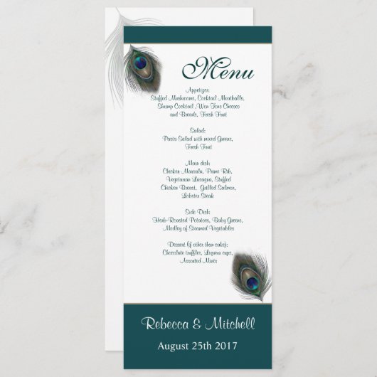 Groen blauw paukveren Menu Uitnodiging (Voorkant / Achterkant)