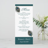 Groen blauw pauw veren Menu Rack Kaart (Staand voorkant)