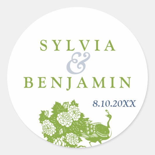 Groen blauw pauwentuin chique bruiloft gunst zegel (Voorkant)