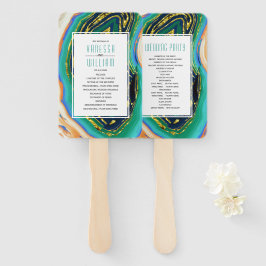 Groen, blauw, perzik agaat goud folie huwelijkspro handwaaier